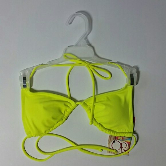 CUTE, BRIGHT YELLOW TRIANGLE STRING BIKINI TOP NWT - Picture 2 of 7